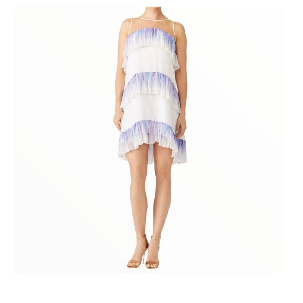 Nha Khanh Dress Women's 8 White Purple Blue Pleated Ruffle Tiered Sleeveless USA